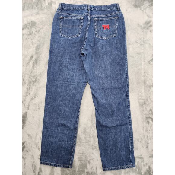 Vintage Y2K Tommy Hilfiger High Rise Denim Jeans Size 31 Dark Wash Red Logo - Picture 2 of 9